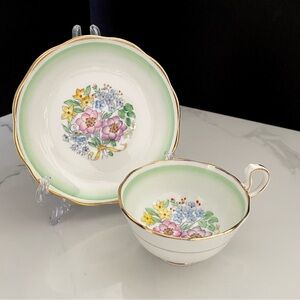 Mint Green Floral Tea Cup & Saucer by Royal Albert